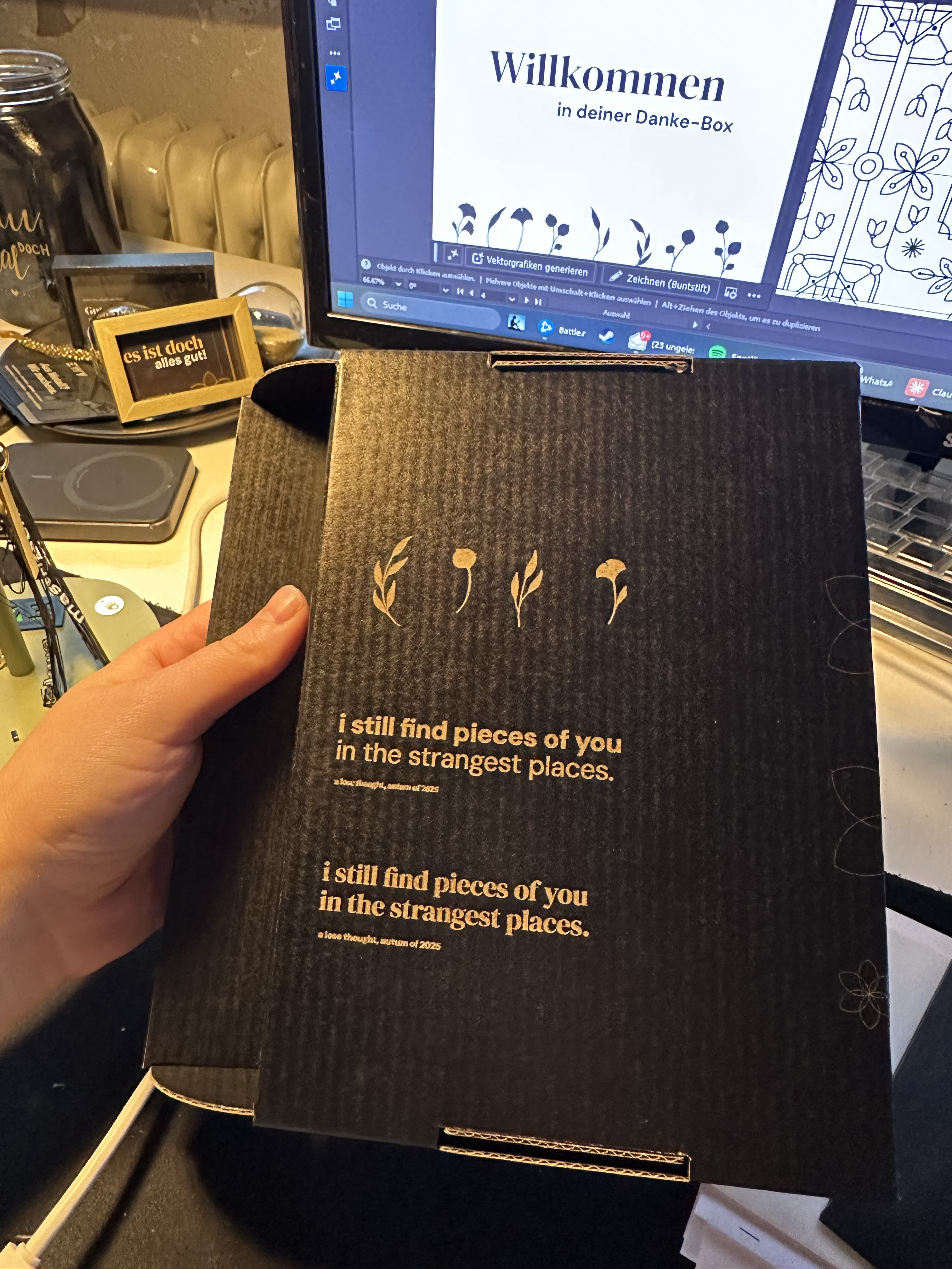 Werkstattfoto: Verpackung und Gestaltung der Thank-You-Box